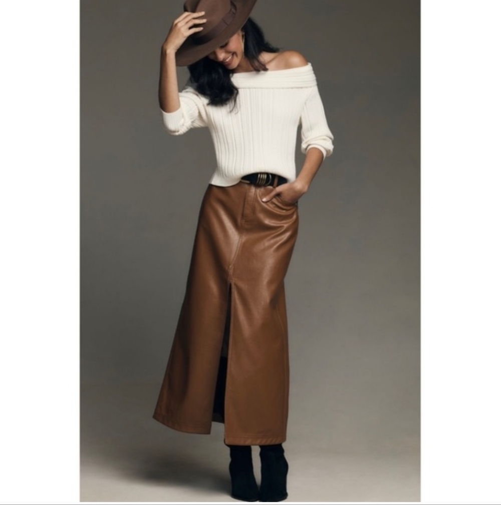 Anthropologie Pilcro  Faux Leather Skirt Madi Cedar 12